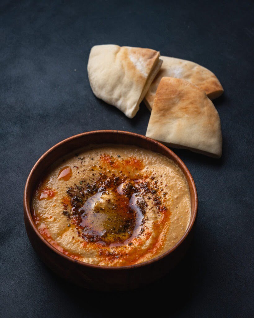 Tabchilli hummus made with dubai hot sauce